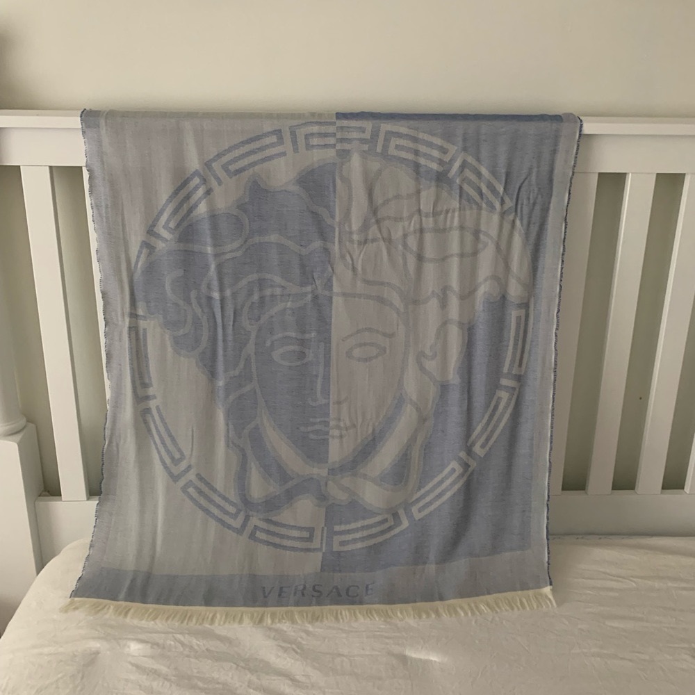 Versace Medusa Scarf; Blue/Cloud